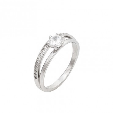 Ασημένιο διπλό δαχτυλίδι μονόπετρο