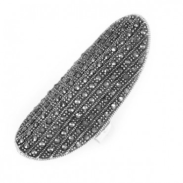 Ασημένιο μεγάλο δαχτυλίδι διακοσμημένο με πέτρες μαρκασίτη