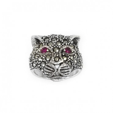 Ασημένιο δαχτυλίδι τίγρης με πέτρες μαρκασίτη