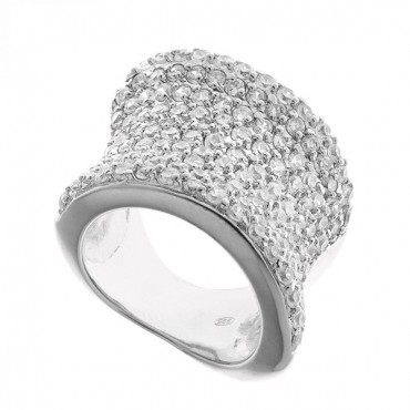 Ασημένιο εντυπωσιακό δαχτυλίδι με ασύμμετρο σχήμα και λευκές πέτρες ζιργκόν