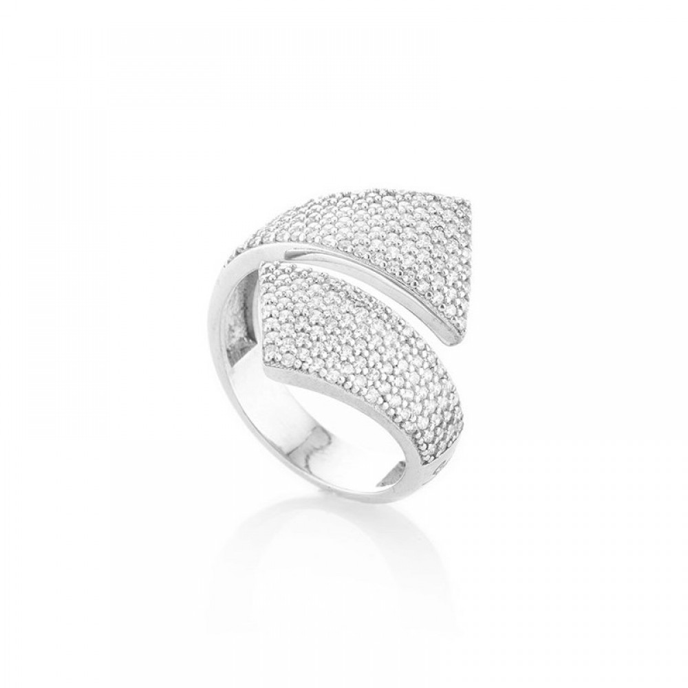 Ασημένιο δαχτυλίδι με αντικρυστές άκρες και λευκές πέτρες ζιργκόν Ασημένιο δαχτυλίδι με αντικρυστές άκρες και λευκές πέτρες ζιργκόν