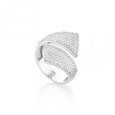 Ασημένιο δαχτυλίδι με αντικρυστές άκρες και λευκές πέτρες ζιργκόν 