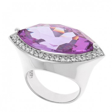 Ασημένιο εντυπωσιακό δαχτυλίδι με μεγάλη πέτρα αμέθυστου 