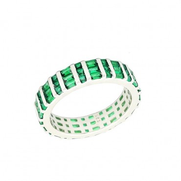 Ασημένιο δαχτυλίδι ολόβερο με πράσινες πέτρες 