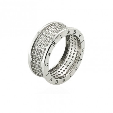 Ασημένιο φαρδύ δαχτυλίδι με λευκές πέτρες ζιργκόν