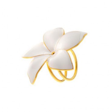 Ασημένιο επίχρυσο δαχτυλίδι με μεγάλο λουλούδι από λευκό σμάλτο 