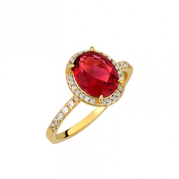 Δαχτυλίδι ροζέτα με κόκκινη πέτρα από επιχρυσωμένο ασήμι Δαχτυλίδι ροζέτα με κόκκινη πέτρα από επιχρυσωμένο ασήμι