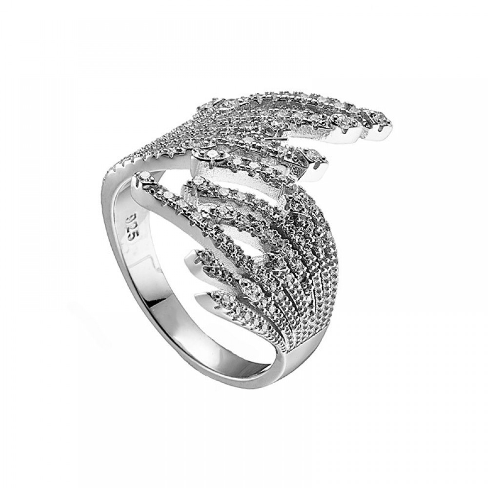 Ασημένιο φαρδύ δαχτυλίδι με ασύμμετρο σχήμα και πέτρες ζιργκόν Ασημένιο φαρδύ δαχτυλίδι με ασύμμετρο σχήμα και πέτρες ζιργκόν