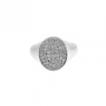 Ασημένιο δαχτυλίδι για το μικρό δάχτυλο (σεβαλιέ) με οβάλ σχήμα και λευκές πέτρες ζιργκόν