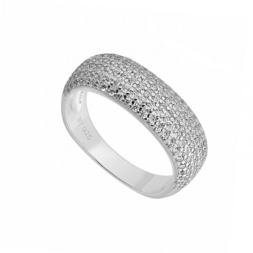 Ασημένιο πολύσειρο δαχτυλίδι σε τετραγωνισμένο σχήμα με πέτρες ζιργκόν 