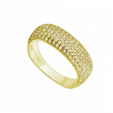 Ασημένιο πολύσειρο δαχτυλίδι σε τετραγωνισμένο σχήμα με πέτρες ζιργκόν , επιχρυσωμένο 