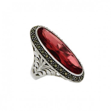 Ασημένιο εντυπωσιακό δαχτυλίδι με μεγάλη κόκκινη πέτρα 