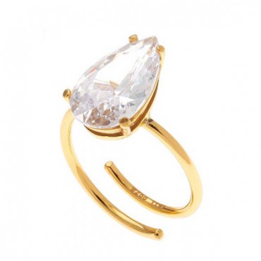 Ασημένιο δαχτυλίδι μονόπετρο με σχήμα σταγόνας